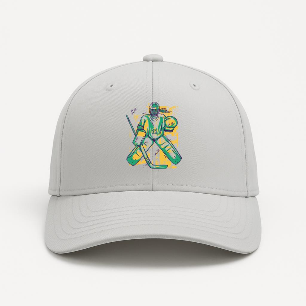 Hockey Goalie Holding A Stick Baseball Cap