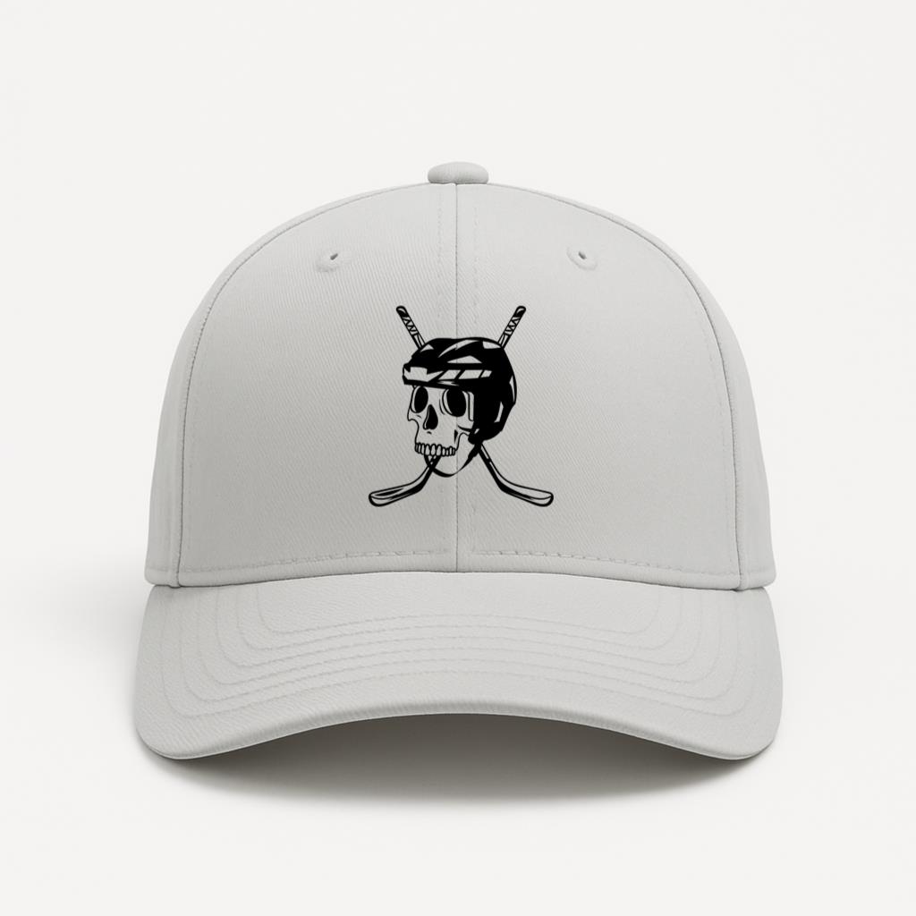 Hockey Helmet Skull And Sticks High Contrast Baseball Cap