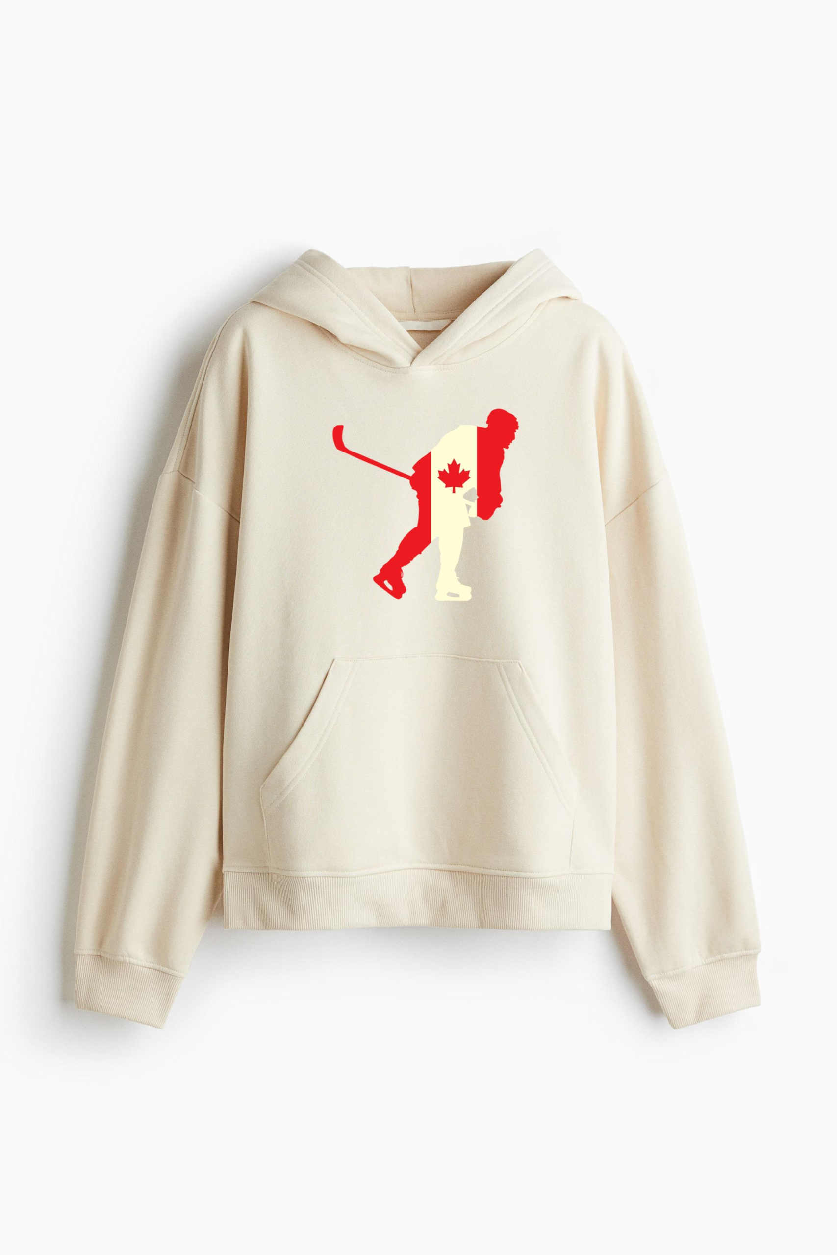 Hockey Player On Canada Flag Flat Classic Unisex Hoodie