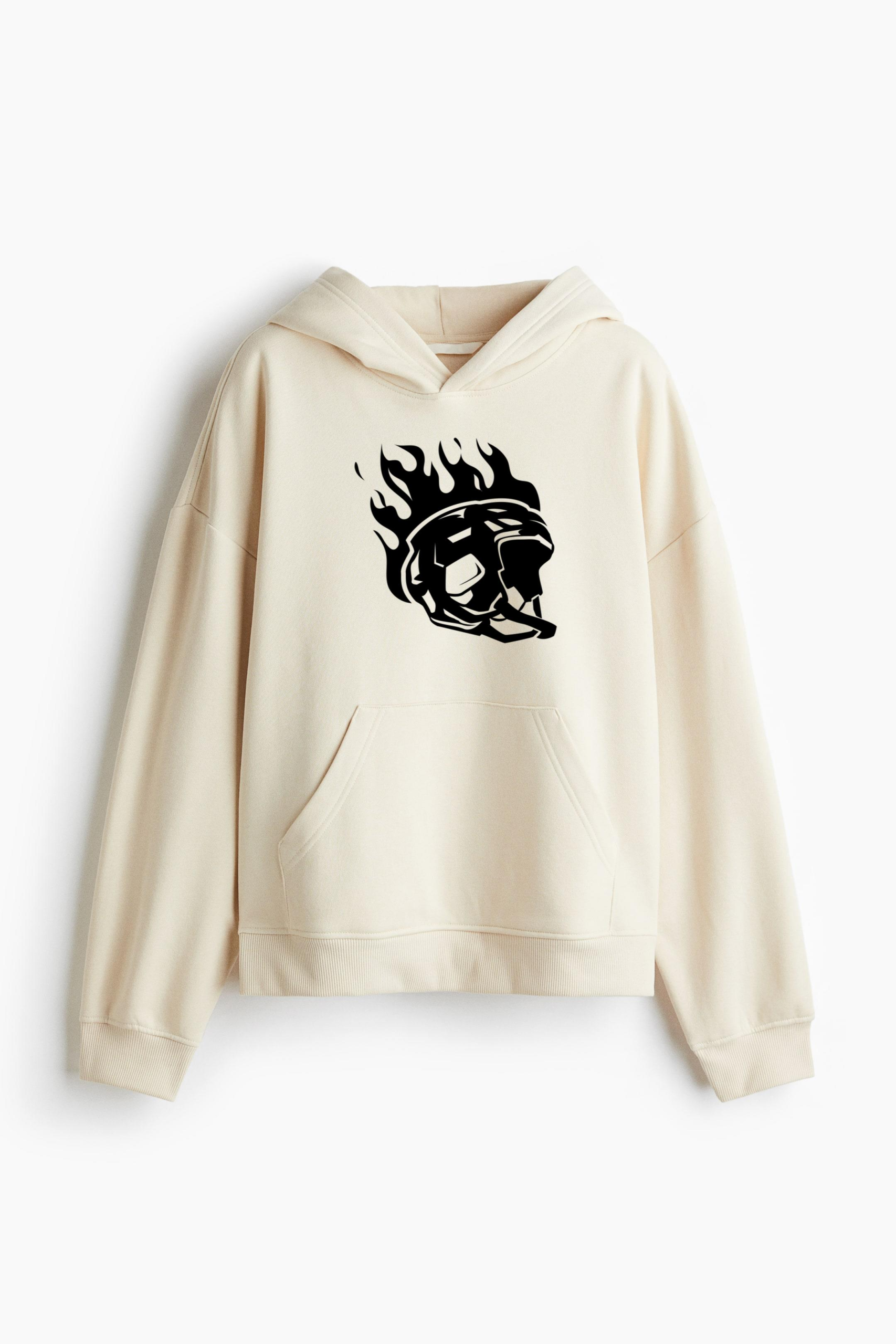 Ice Hockey Helmet On Fire High Contrast Classic Unisex Hoodie