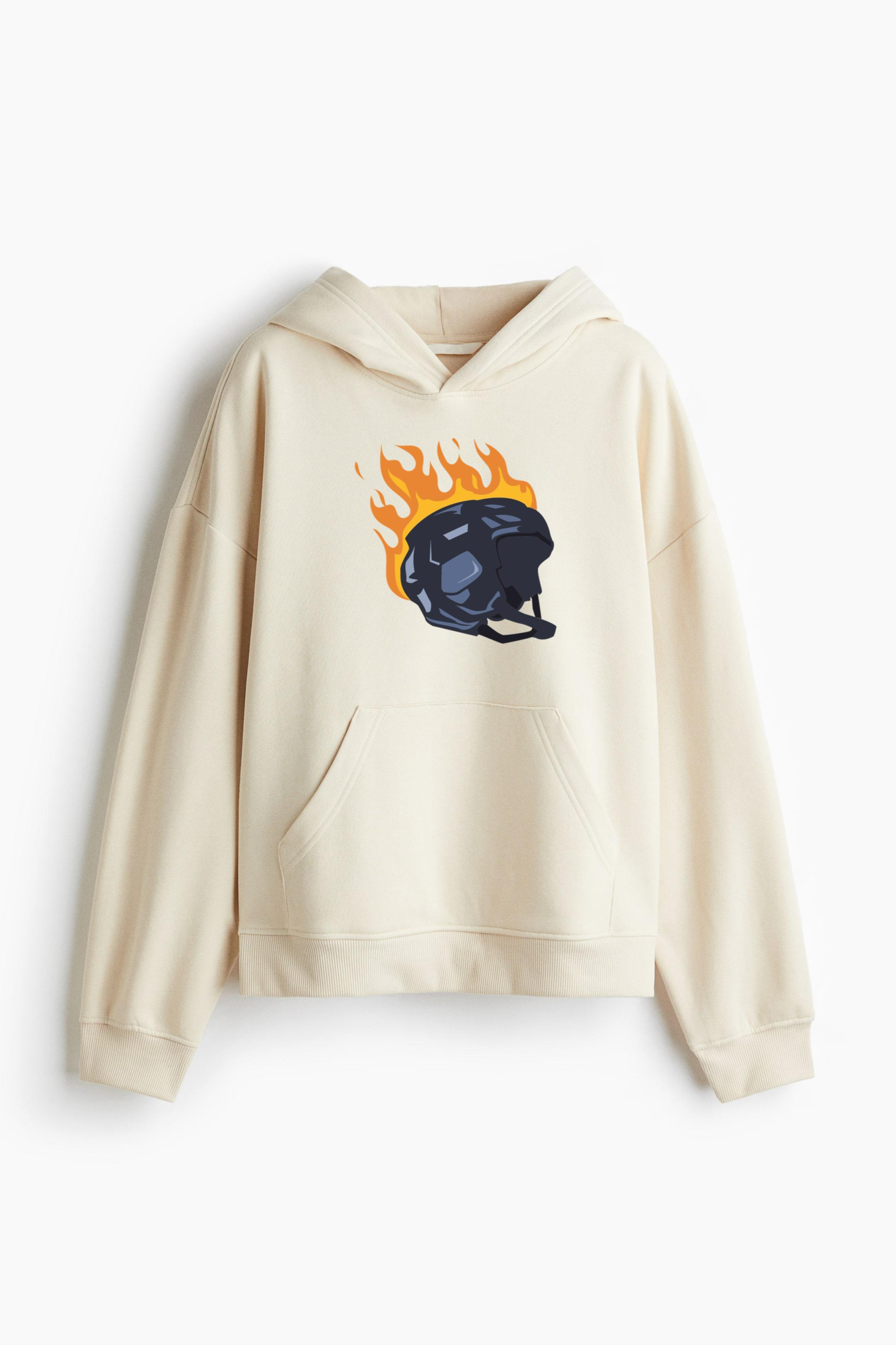 Ice Hockey Helmet On Fire Illustration Classic Unisex Hoodie