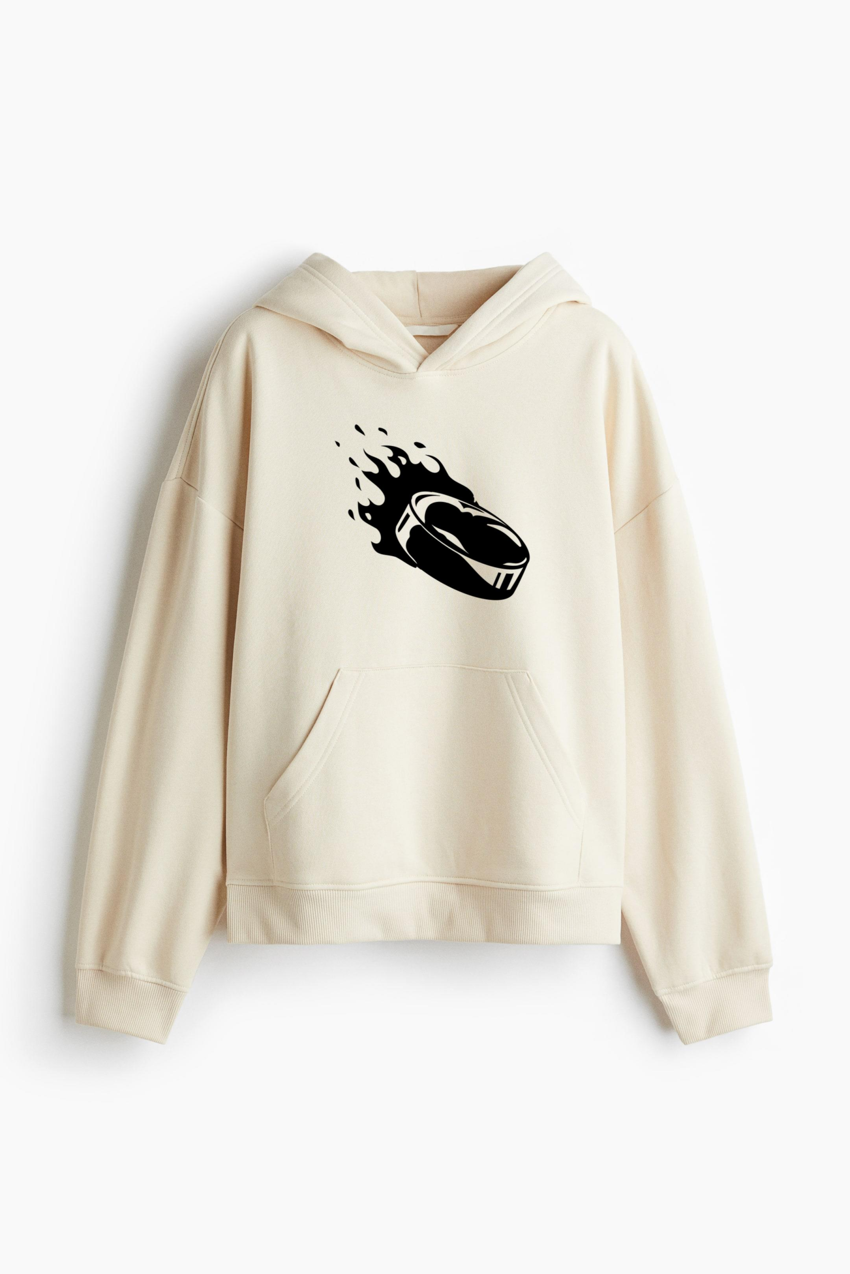 Ice Hockey Puck On Fire High Contrast Classic Unisex Hoodie