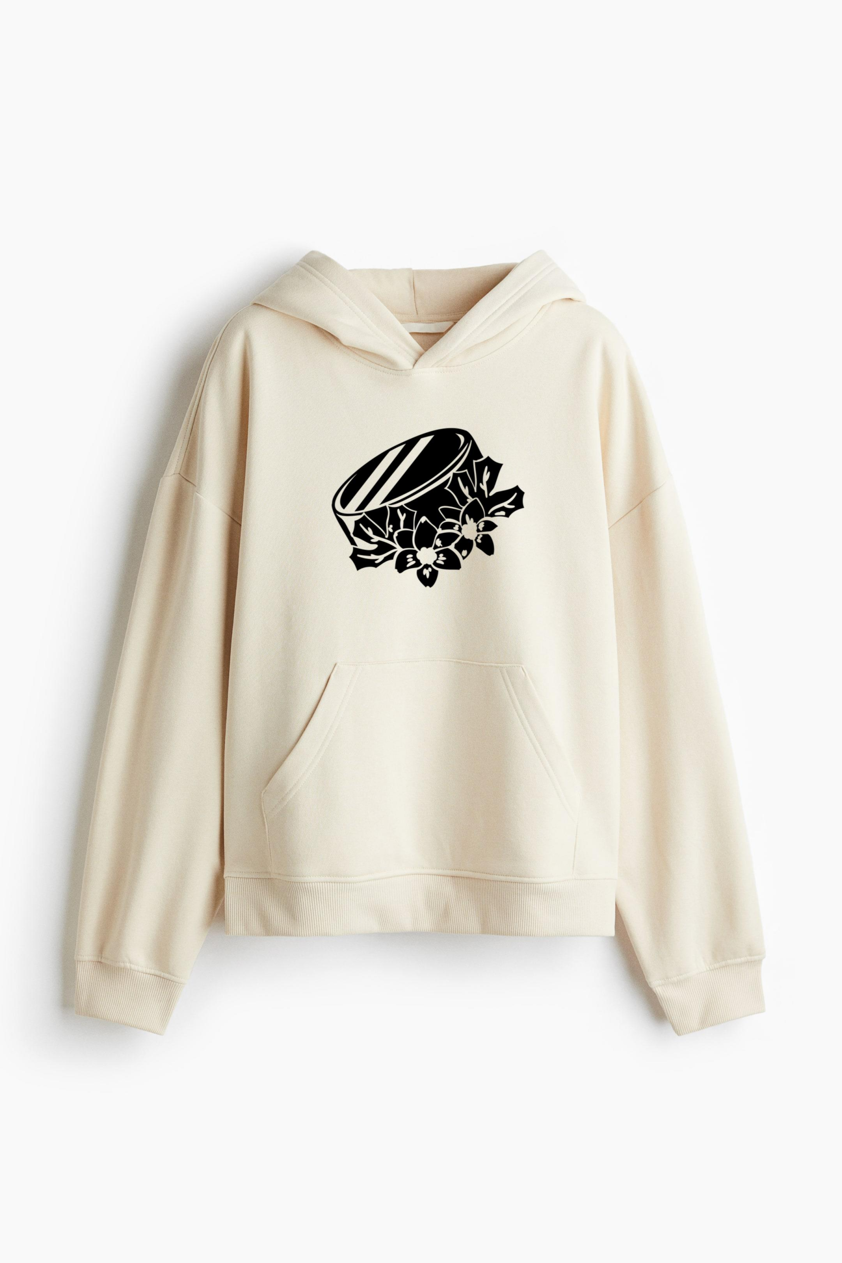 Ice Hockey Puck With Flowers High Contrast Classic Unisex Hoodie