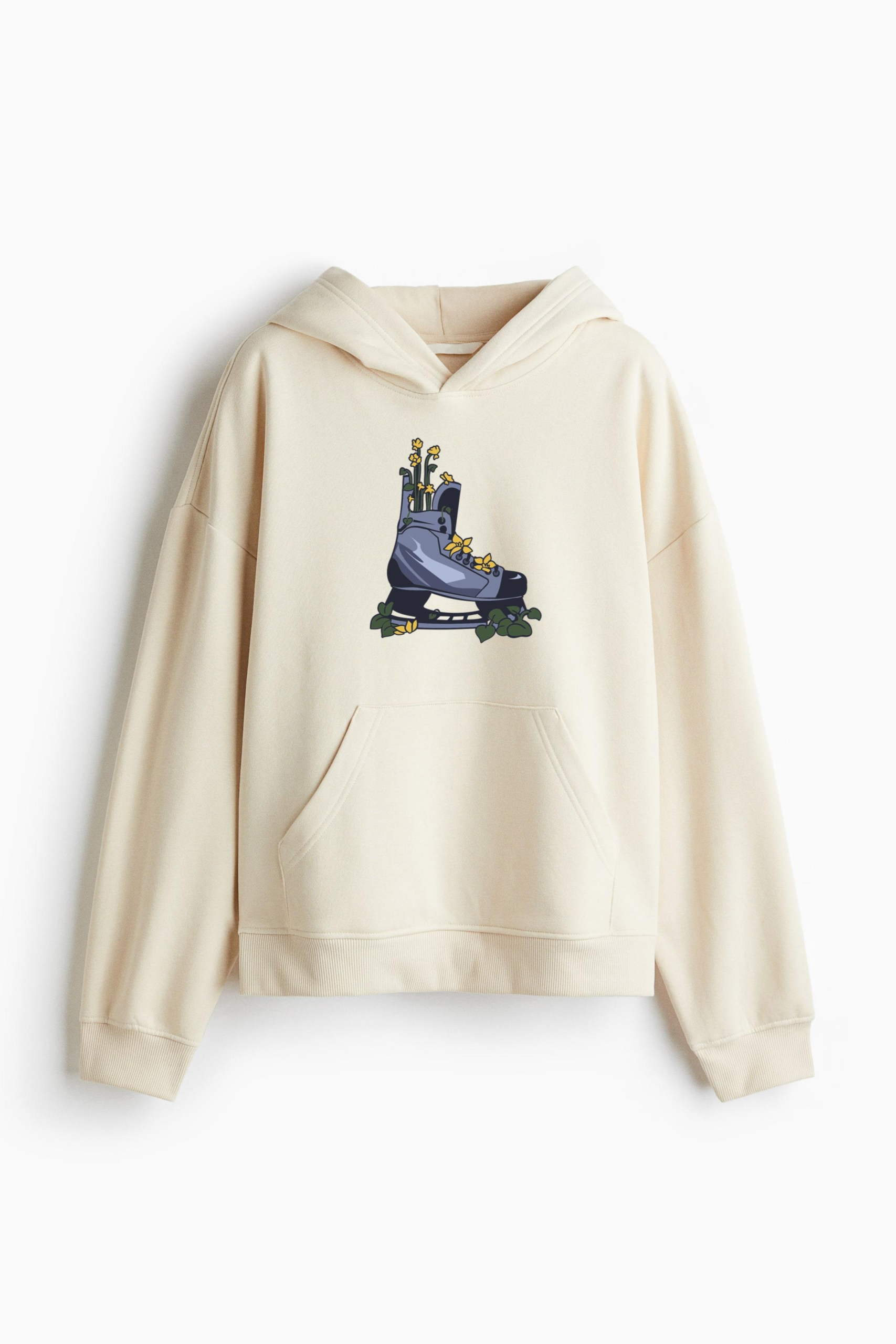 Ice Hockey Skate With Flowers Illustration Classic Unisex Hoodie